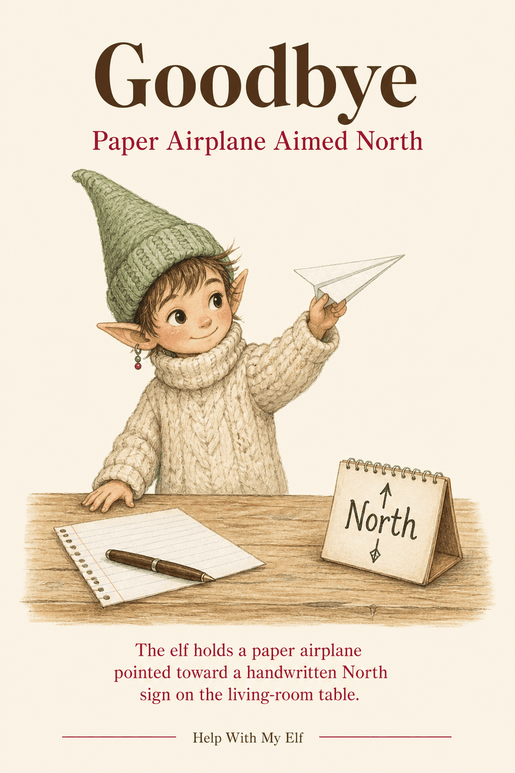 Paper Airplane Aimed North. A handmade visiting-elf idea card for Help With My Elf.