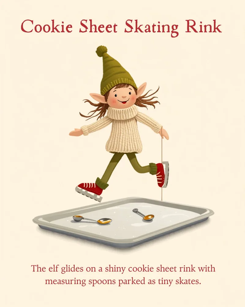 Cookie Sheet Skating Rink. A handmade visiting-elf idea card for Help With My Elf.