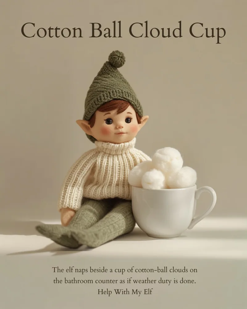 Cotton Ball Cloud Cup. A handmade visiting-elf idea card for Help With My Elf.