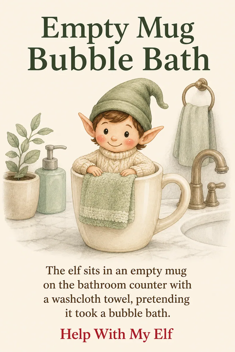 Empty Mug Bubble Bath. A handmade visiting-elf idea card for Help With My Elf.
