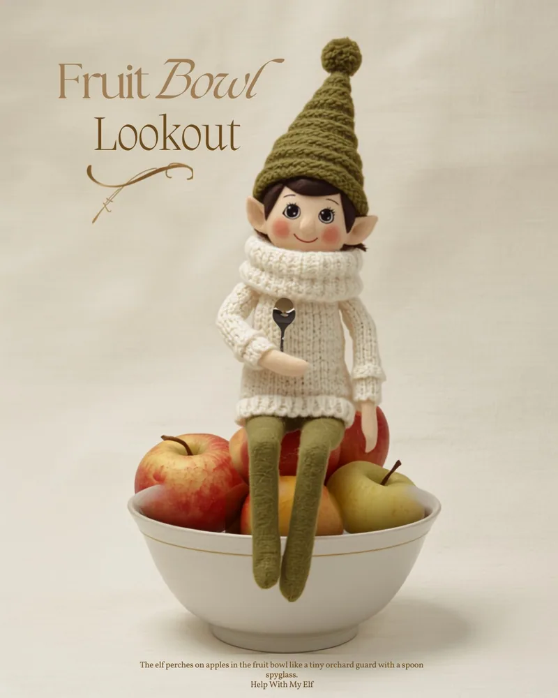 Fruit Bowl Lookout. A handmade visiting-elf idea card for Help With My Elf.