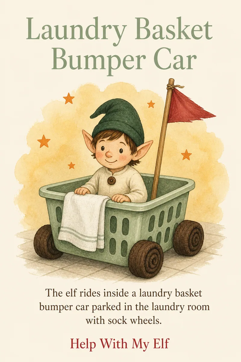Laundry Basket Bumper Car. A handmade visiting-elf idea card for Help With My Elf.