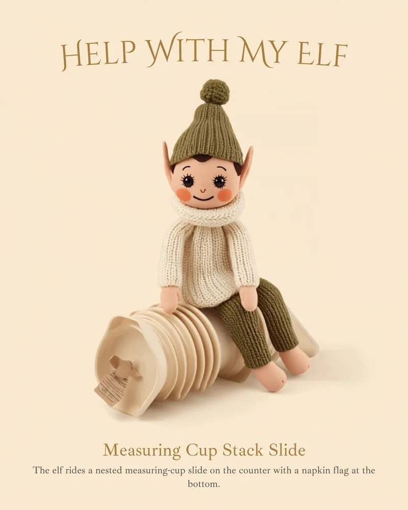 Measuring Cup Stack Slide. A handmade visiting-elf idea card for Help With My Elf.