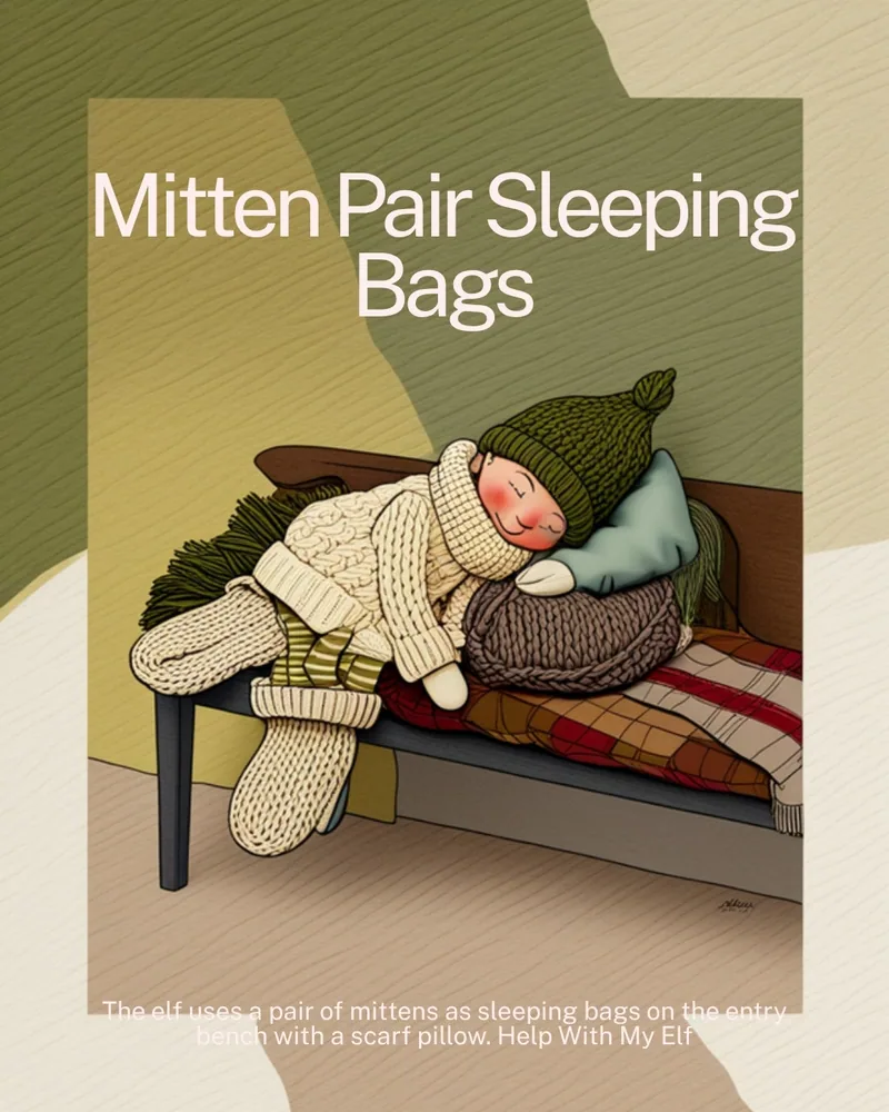 Mitten Pair Sleeping Bags. A handmade visiting-elf idea card for Help With My Elf.