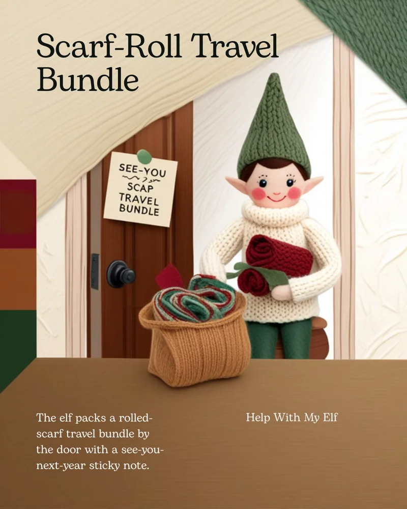 Scarf-Roll Travel Bundle. A handmade visiting-elf idea card for Help With My Elf.