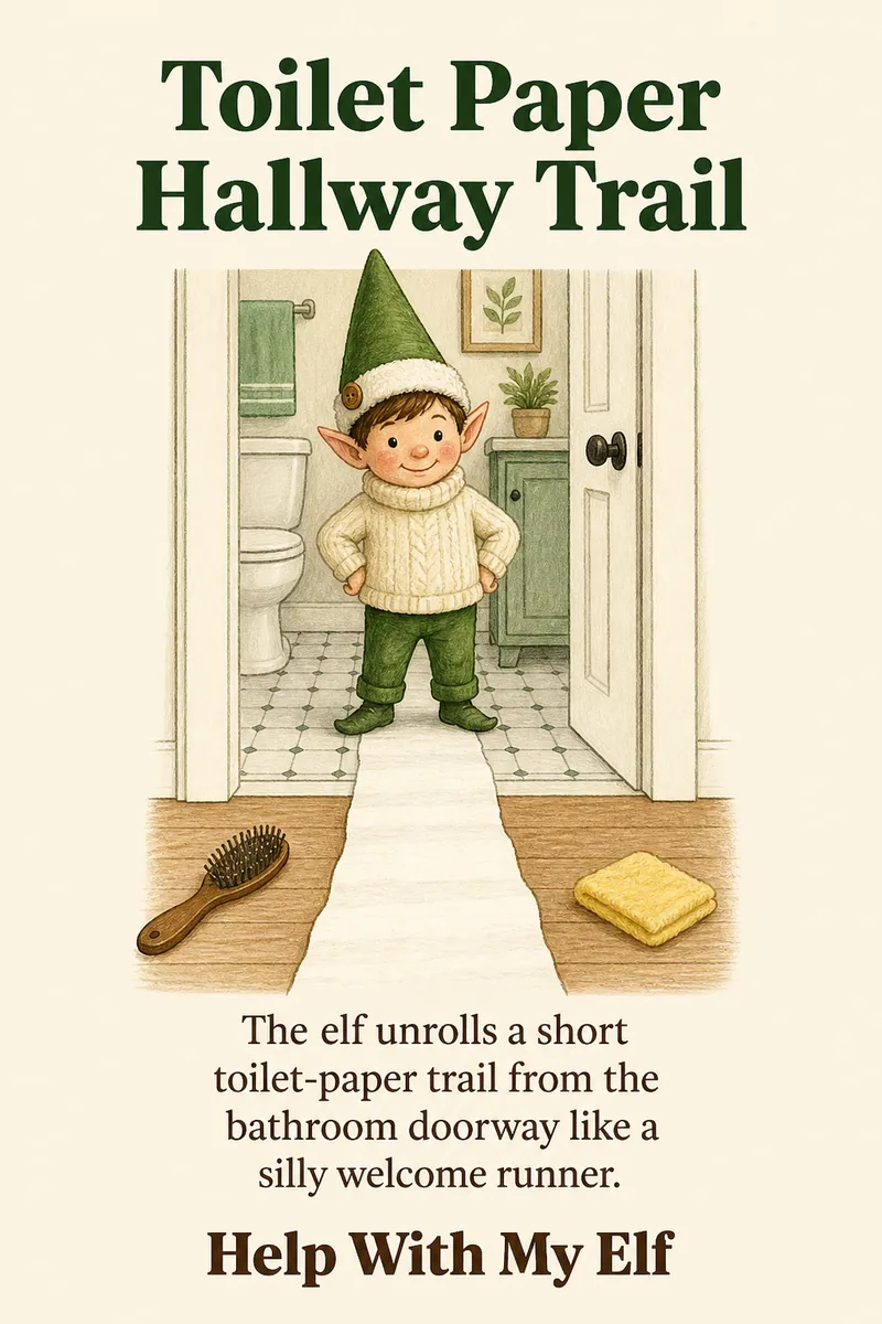 Toilet Paper Hallway Trail. A handmade visiting-elf idea card for Help With My Elf.