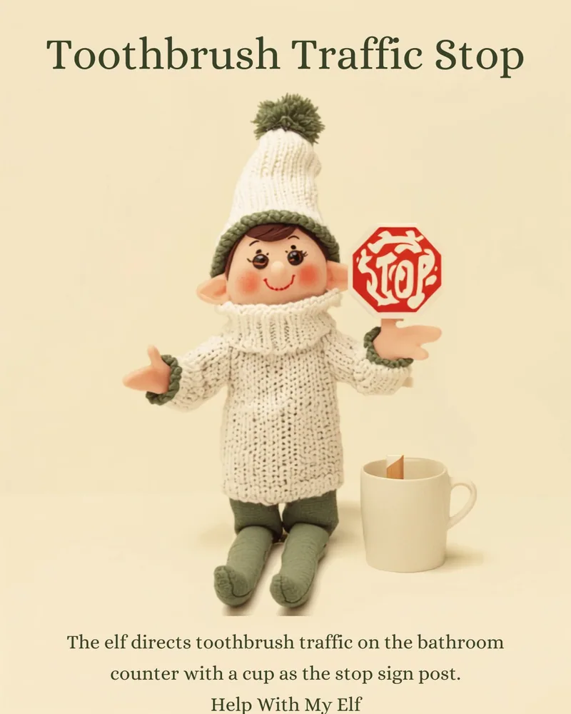 Toothbrush Traffic Stop. A handmade visiting-elf idea card for Help With My Elf.