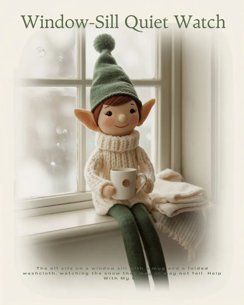 Window-Sill Quiet Watch. A handmade visiting-elf idea card for Help With My Elf.